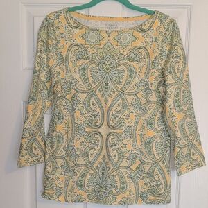 Talbots Yellow and Green Paisley Long Sleeve Top